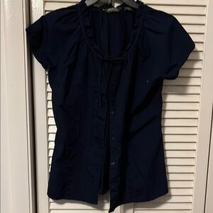 Navy Blue Short Sleeve Blouse